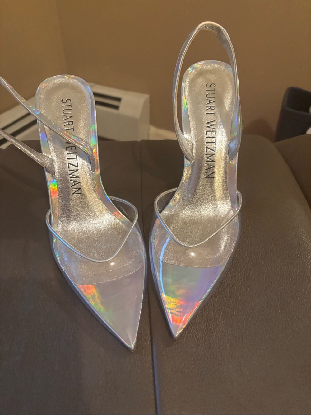 Stuart Weitzman Iridescent Clear Slingback Heels
